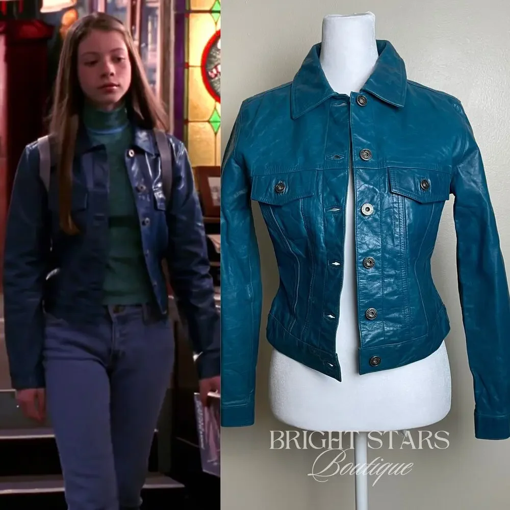 Rare Blue Teal Leather Jacket ASO Dawn Summers Buffy The Vampire Slayer Y2K